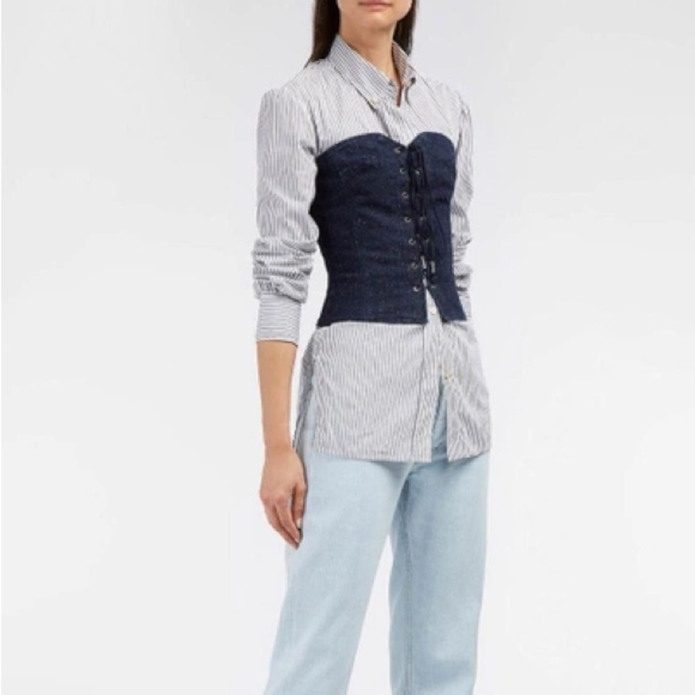 ISABEL MARANT “PRYAM” LACE-UP STRETCH DENIM CORSET TOP, IT/36 US/2-4